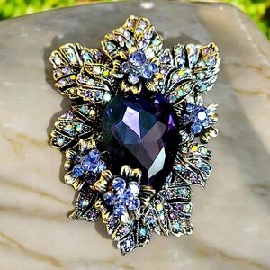 Amethyst Rhinestone Textured Floral Brooch